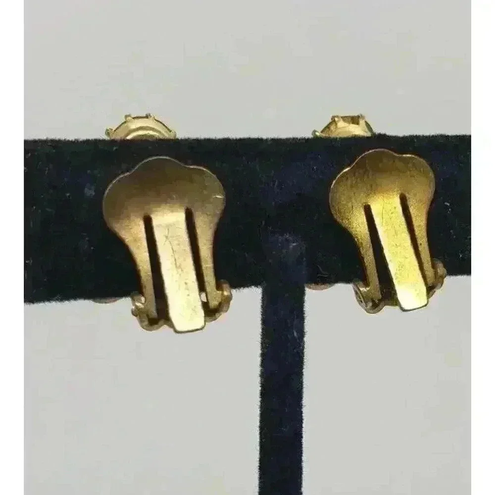 Vintage Earrings Clear Rhinestone Gold Clip Prong Set Austria Statement Bride